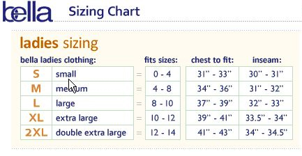 Bella Tee Size Chart